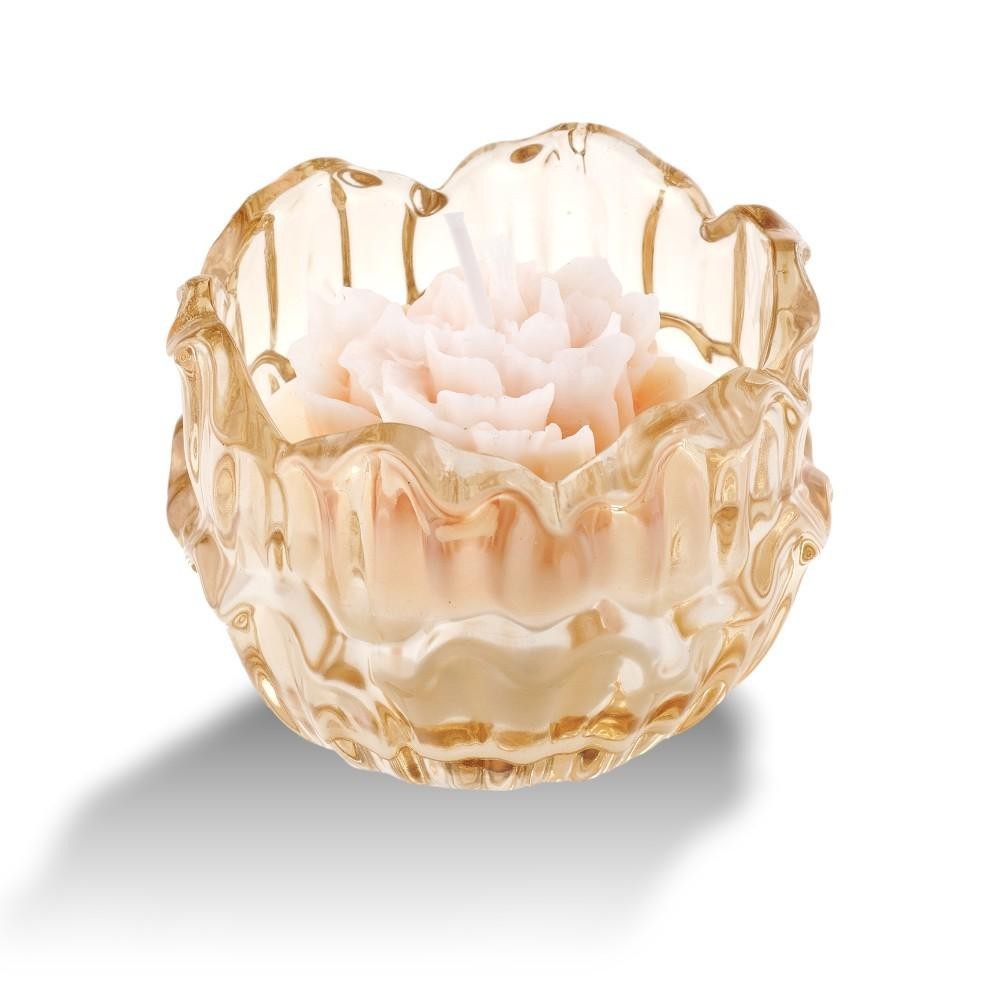 CANDELA IN VETRO FORMA FIORE AMBRA 8X6